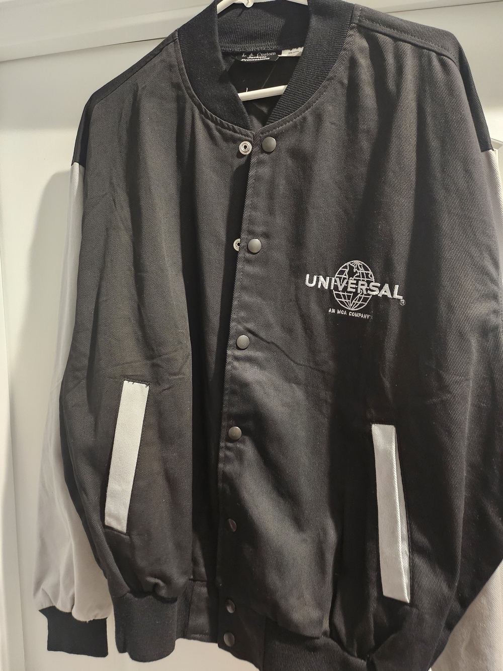 Universal Black and White Varsity Bomber Jacket